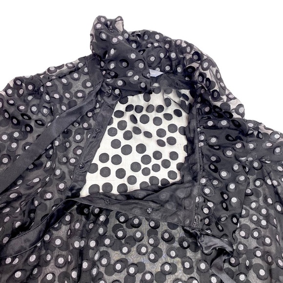 Ax Armani Exchange Ruffle Collar Polka Dots Sheer Blouse In Black - Picture 6 of 7